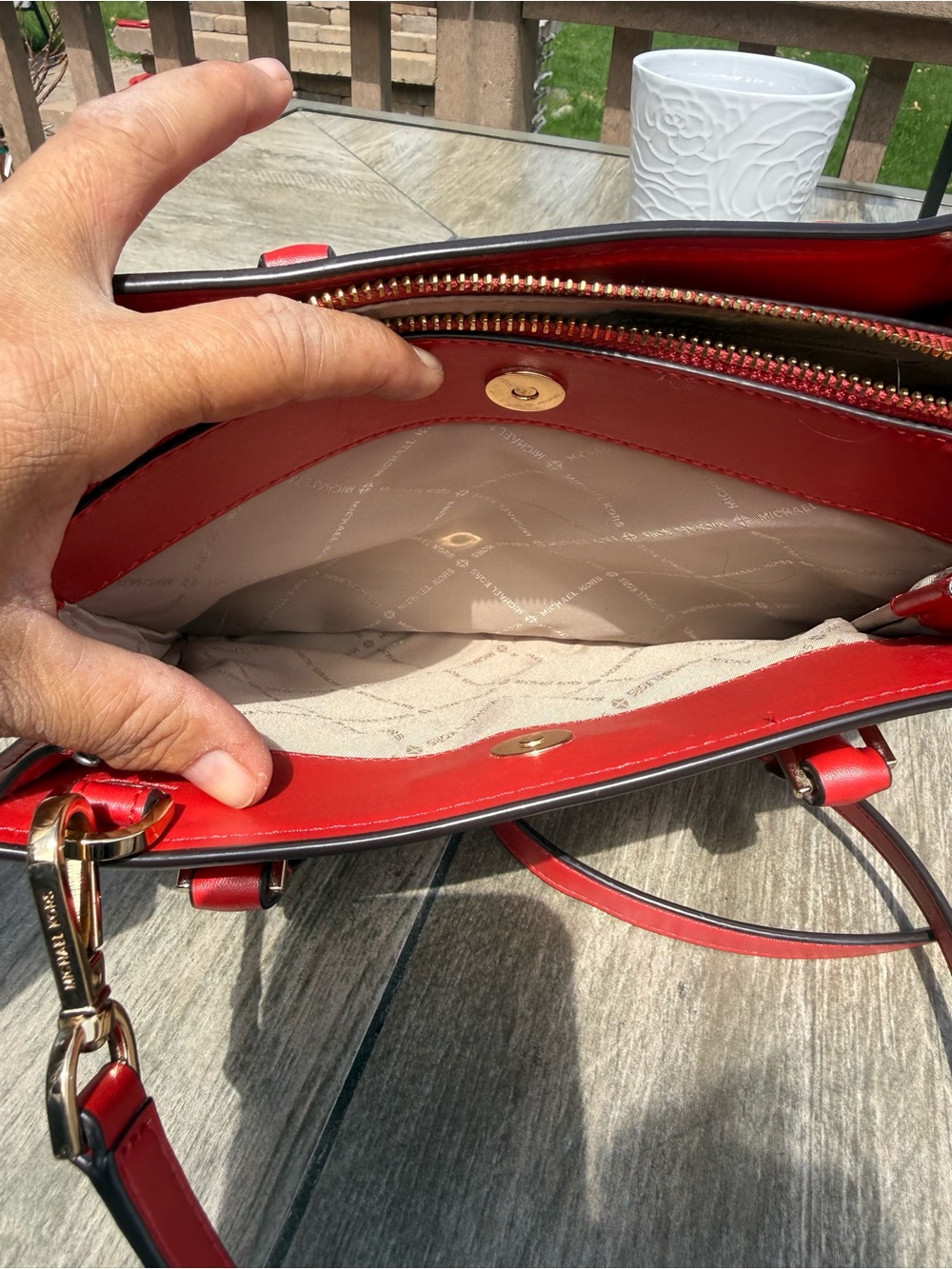 EUC Michael Kors Hope Red Saffiano Satchel Crossbody with Detachable Strap - Picture 10 of 11